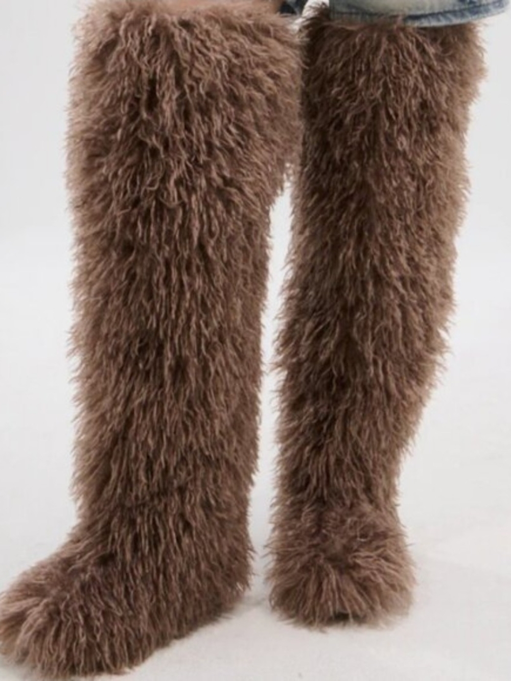 Faux Fur Thigh-High Women’s Boots - Brown